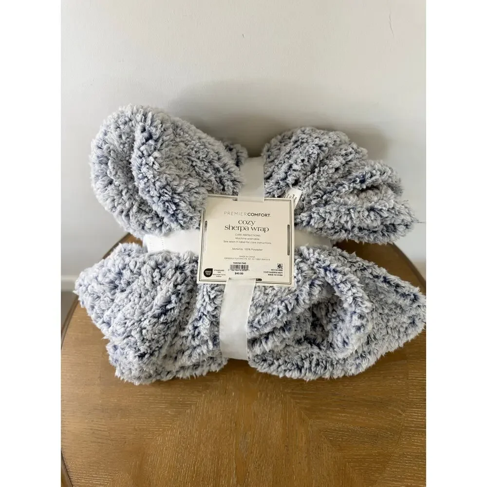 Premier Comfort Cozy Sherpa Wrap Throw Blanket 50x60 Blue Gray Plush Soft
